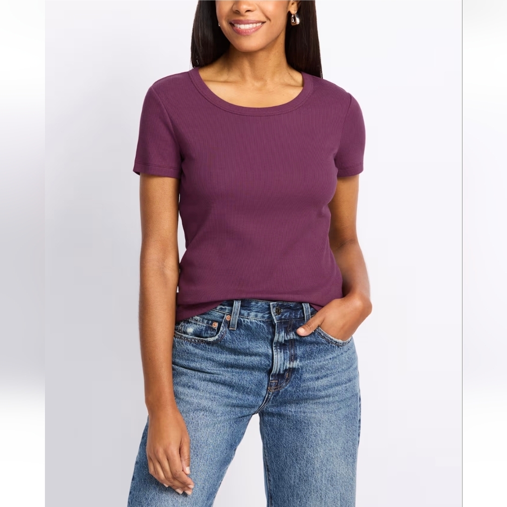 Pearl Cotton Ribbed Crewneck Tee In Purple
